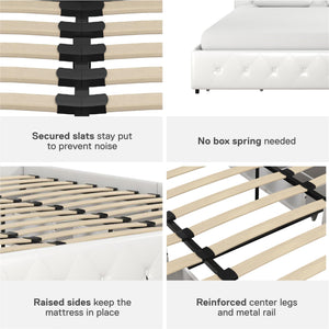 DHP Dakota Upholstered Bed Frame with Drawers - White Faux leather - King