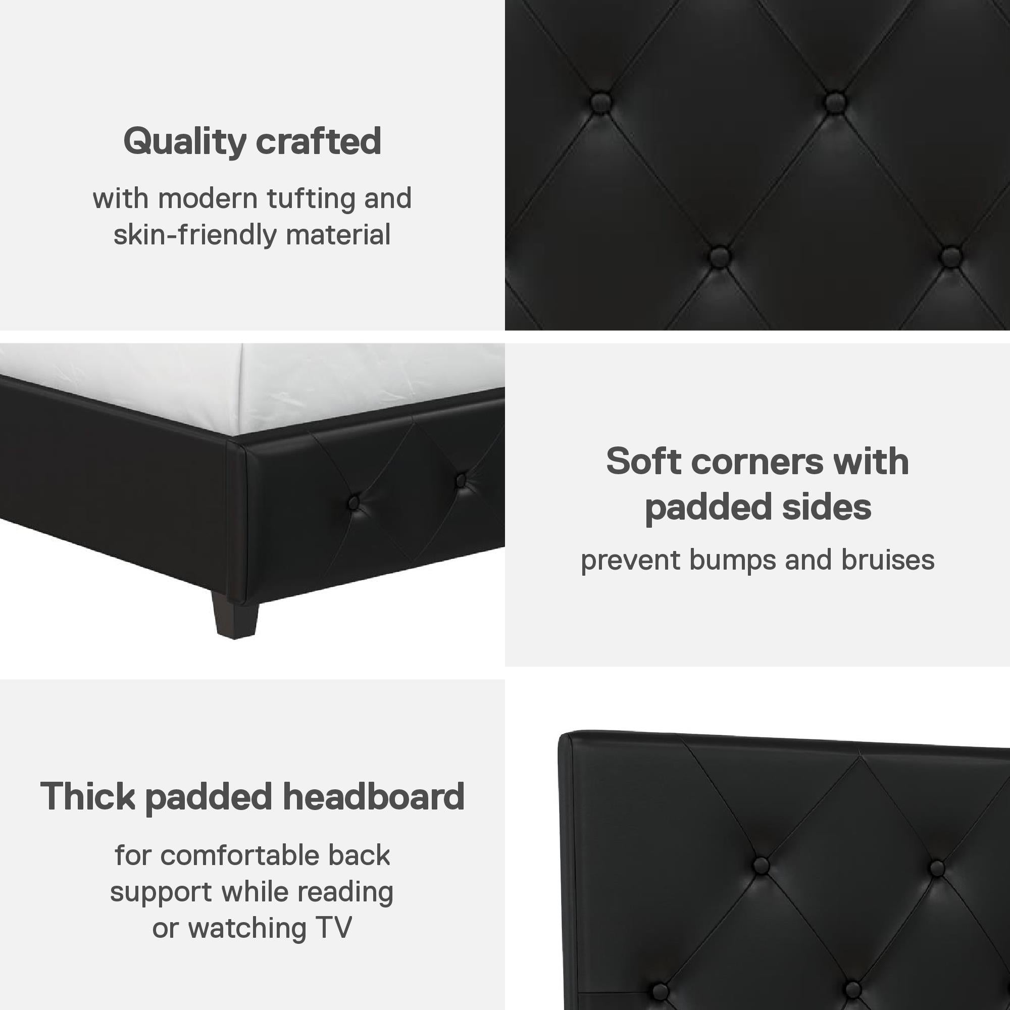 DHP Dakota Upholstered Bed Frame - Black Faux Leather - Full