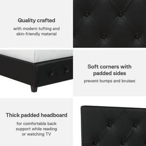 DHP Dakota Upholstered Bed Frame - Black Faux Leather - Full