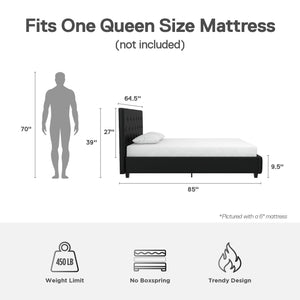 DHP Dakota Upholstered Bed Frame - Black Faux Leather - Queen
