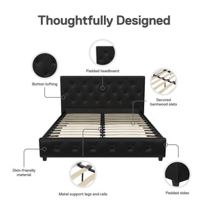 DHP Dakota Upholstered Bed Frame - Black Faux Leather - Queen