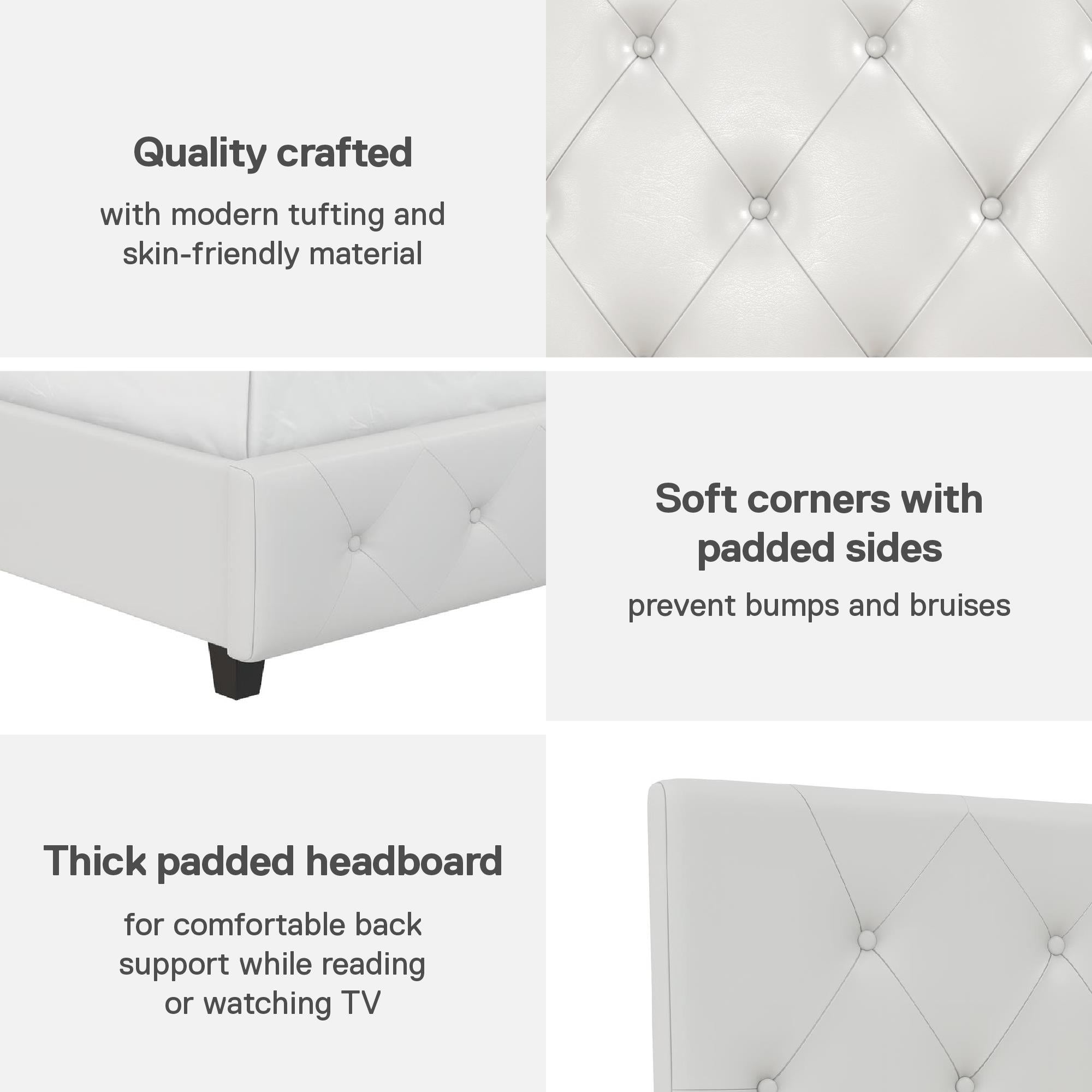 DHP Dakota Upholstered Bed Frame - White Faux leather - Twin