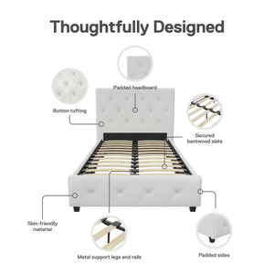 DHP Dakota Upholstered Bed Frame - White Faux leather - Twin