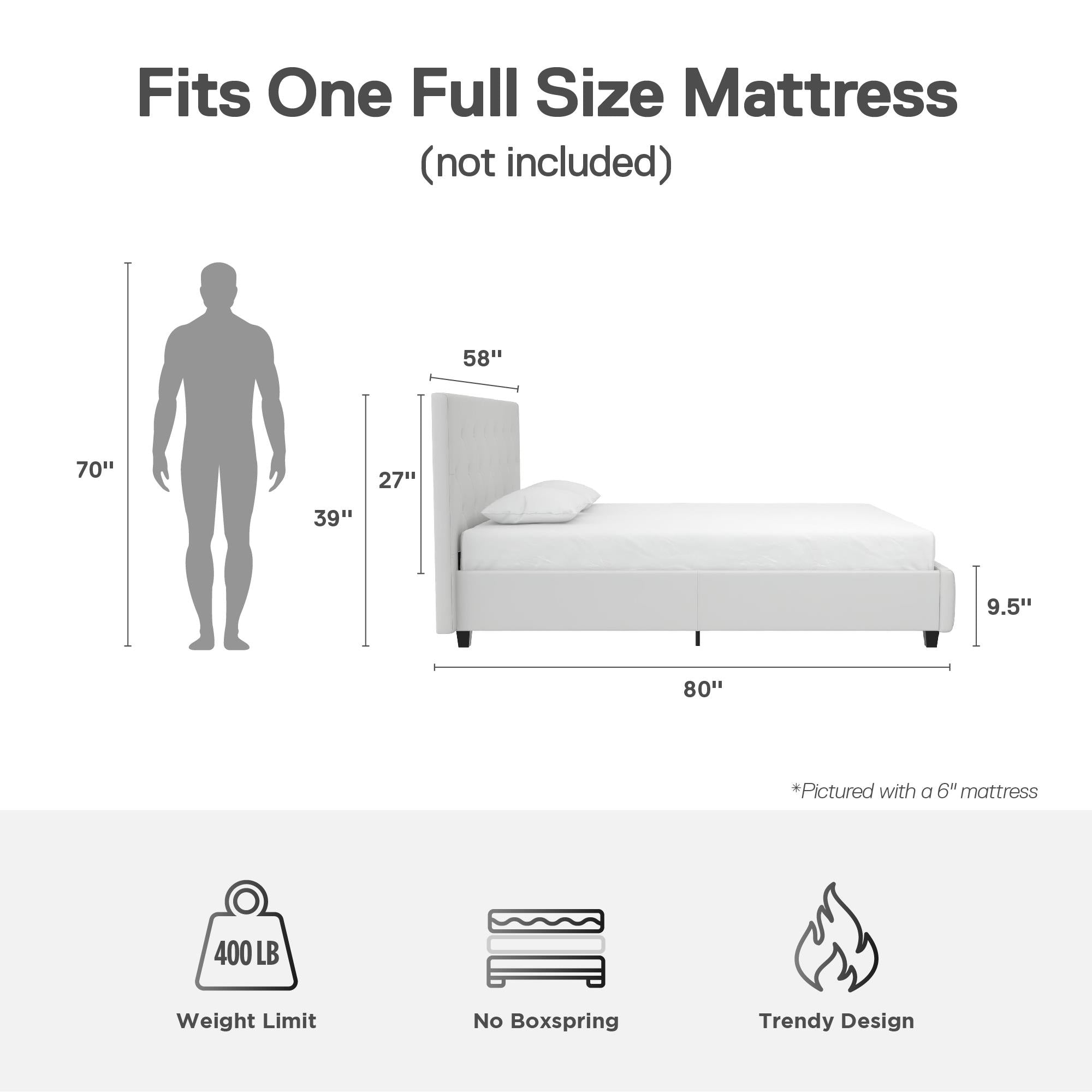 DHP Dakota Upholstered Bed Frame - White Faux leather - Full
