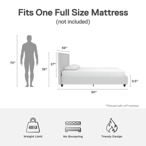 DHP Dakota Upholstered Bed Frame - White Faux leather - Full
