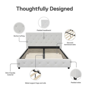 DHP Dakota Upholstered Bed Frame - White Faux leather - Full