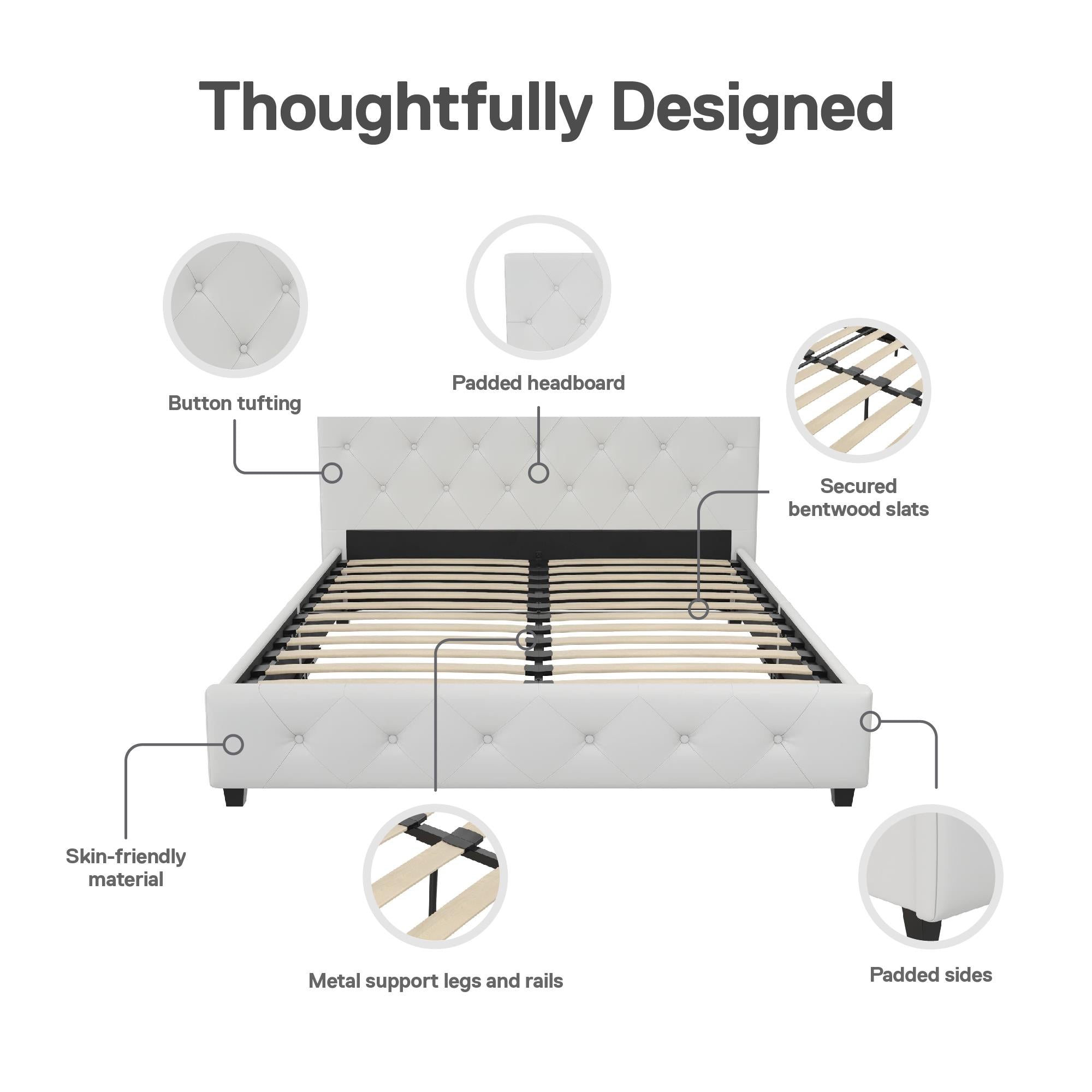 DHP Dakota Upholstered Bed Frame - White Faux leather - Queen