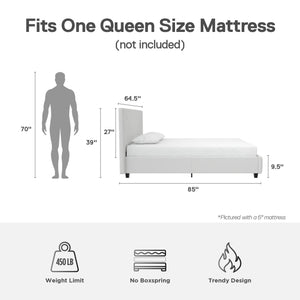 DHP Dakota Upholstered Bed Frame - White Faux leather - Queen