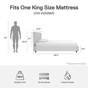 DHP Dakota Upholstered Bed Frame - White Faux leather - King