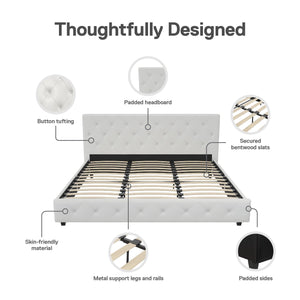 DHP Dakota Upholstered Bed Frame - White Faux leather - King