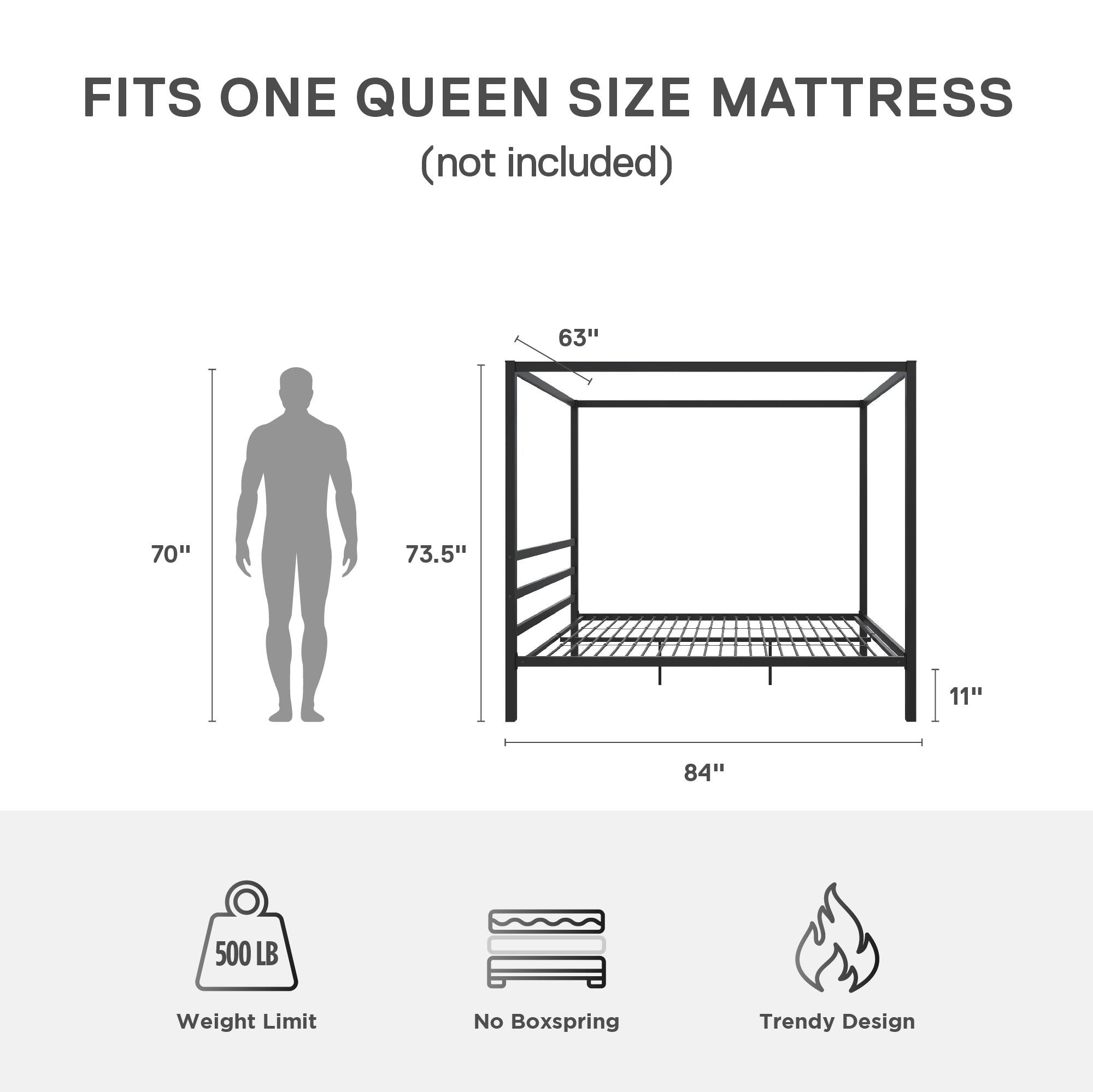 DHP Modern Metal Canopy Bed - Black - Queen