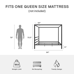 DHP Modern Metal Canopy Bed - Black - Queen
