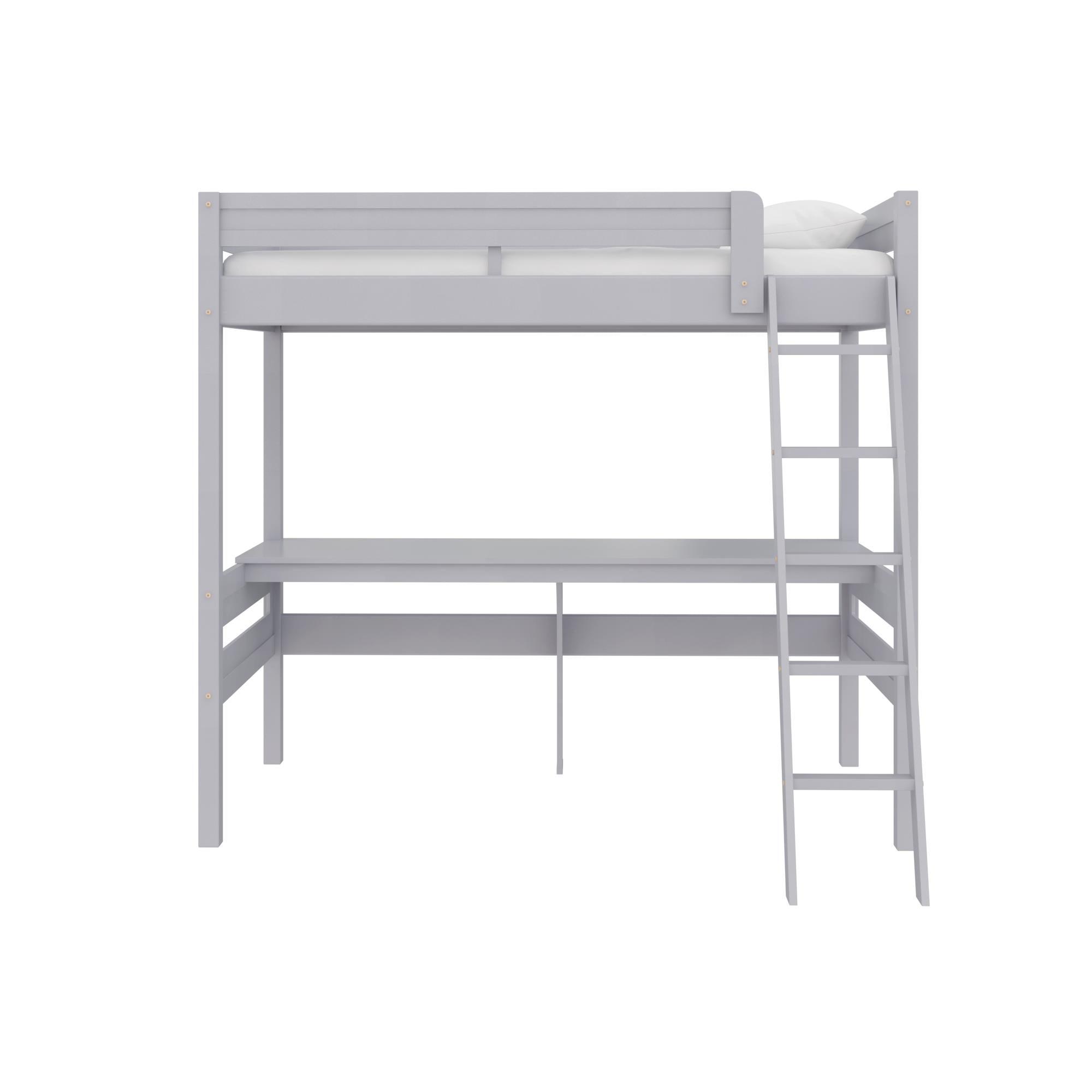 DHP Harlan Kids' Wood Loft Bed with desk - Gray