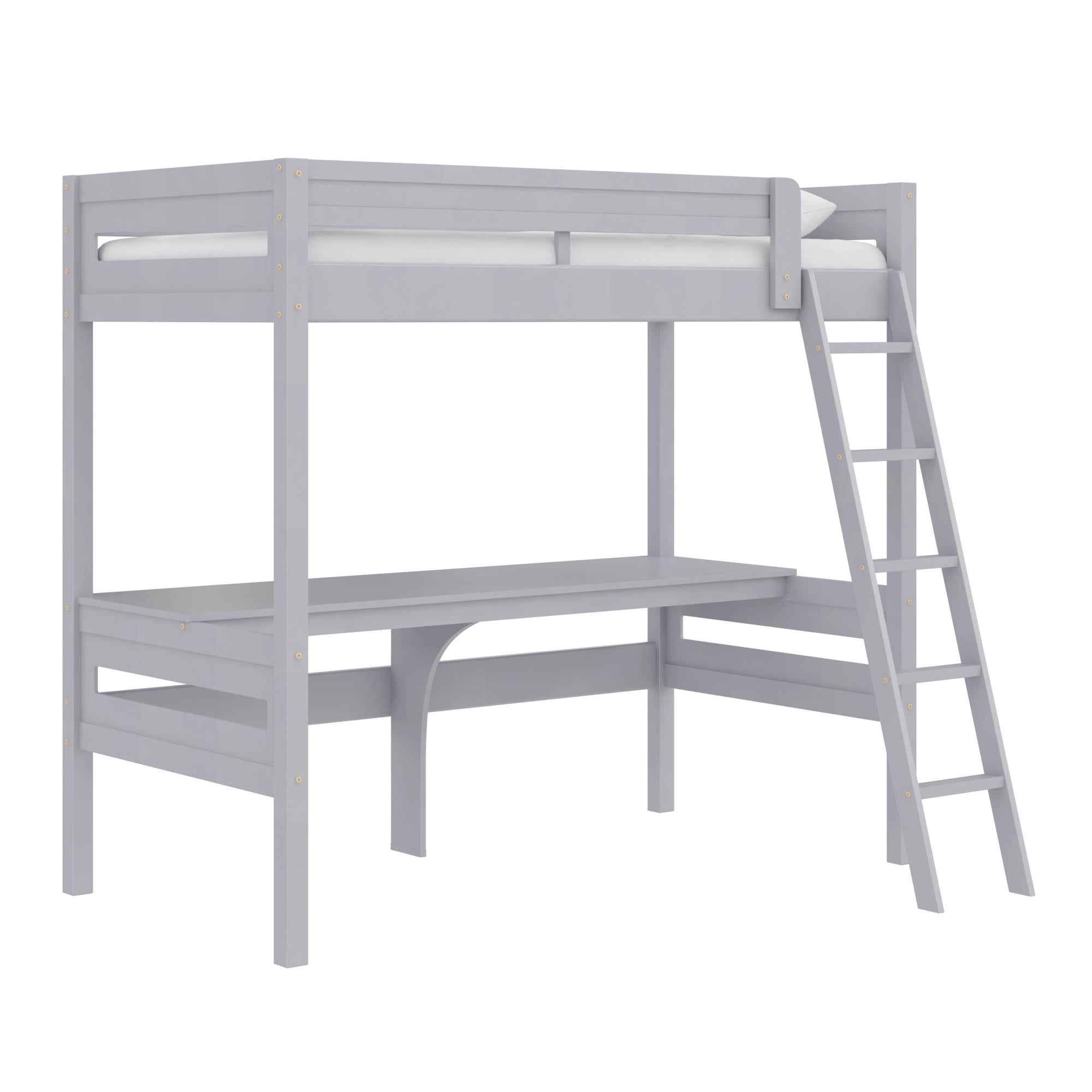 DHP Harlan Kids' Wood Loft Bed with desk - Gray
