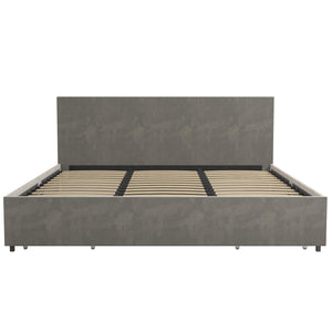 Novogratz Kelly Upholstered Bed with Storage Drawers, Light Gray Velvet, King - Light Gray - King