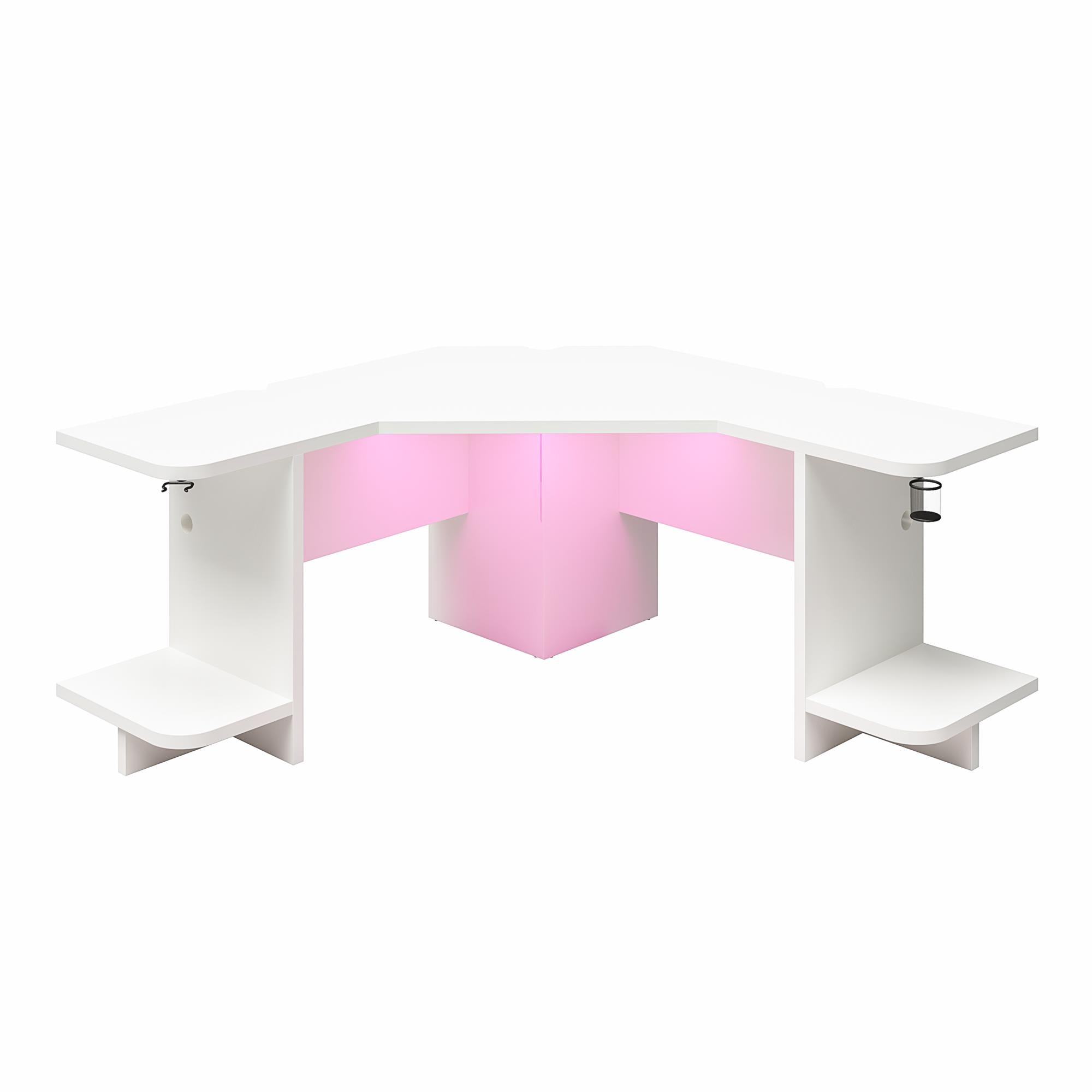 NTense Mod Corner Gaming Desk with LED Light Kit - White