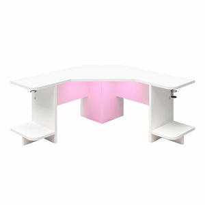 NTense Mod Corner Gaming Desk with LED Light Kit - White