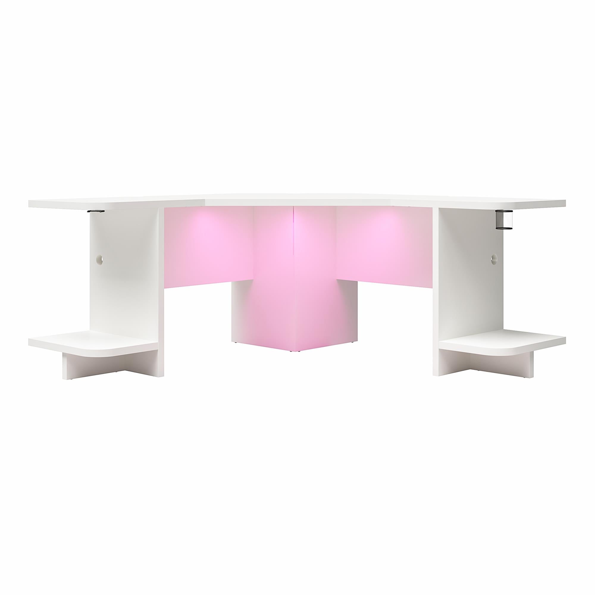 NTense Mod Corner Gaming Desk with LED Light Kit - White