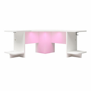 NTense Mod Corner Gaming Desk with LED Light Kit - White