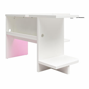 NTense Mod Corner Gaming Desk with LED Light Kit - White