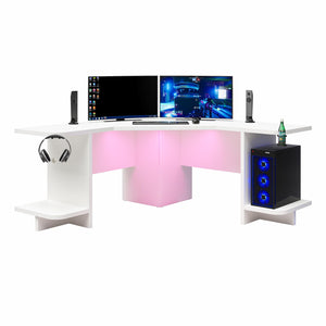 NTense Mod Corner Gaming Desk with LED Light Kit - White