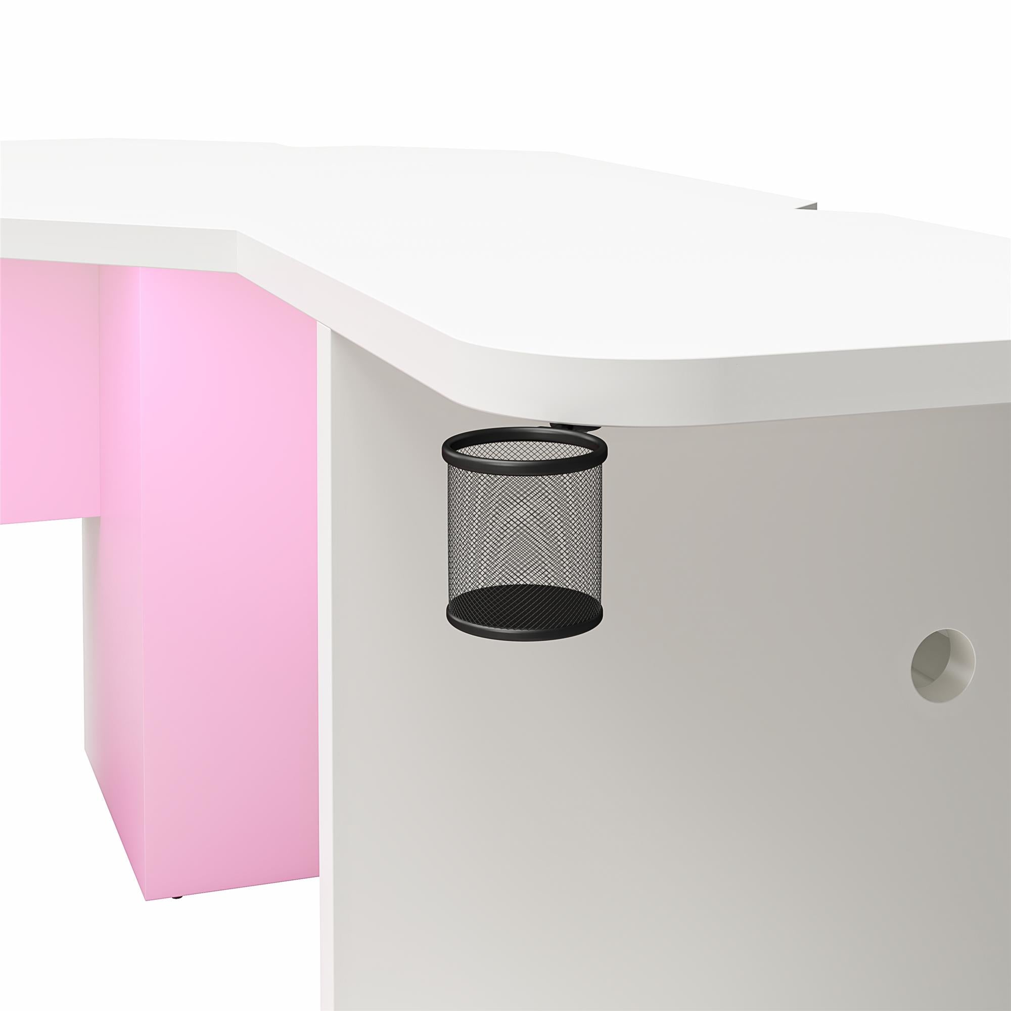 NTense Mod Corner Gaming Desk with LED Light Kit - White