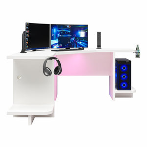 NTense Mod Corner Gaming Desk with LED Light Kit - White