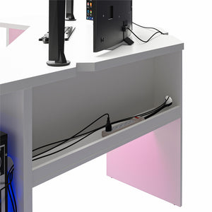 NTense Mod Corner Gaming Desk with LED Light Kit - White