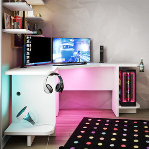 NTense Mod Corner Gaming Desk with LED Light Kit - White