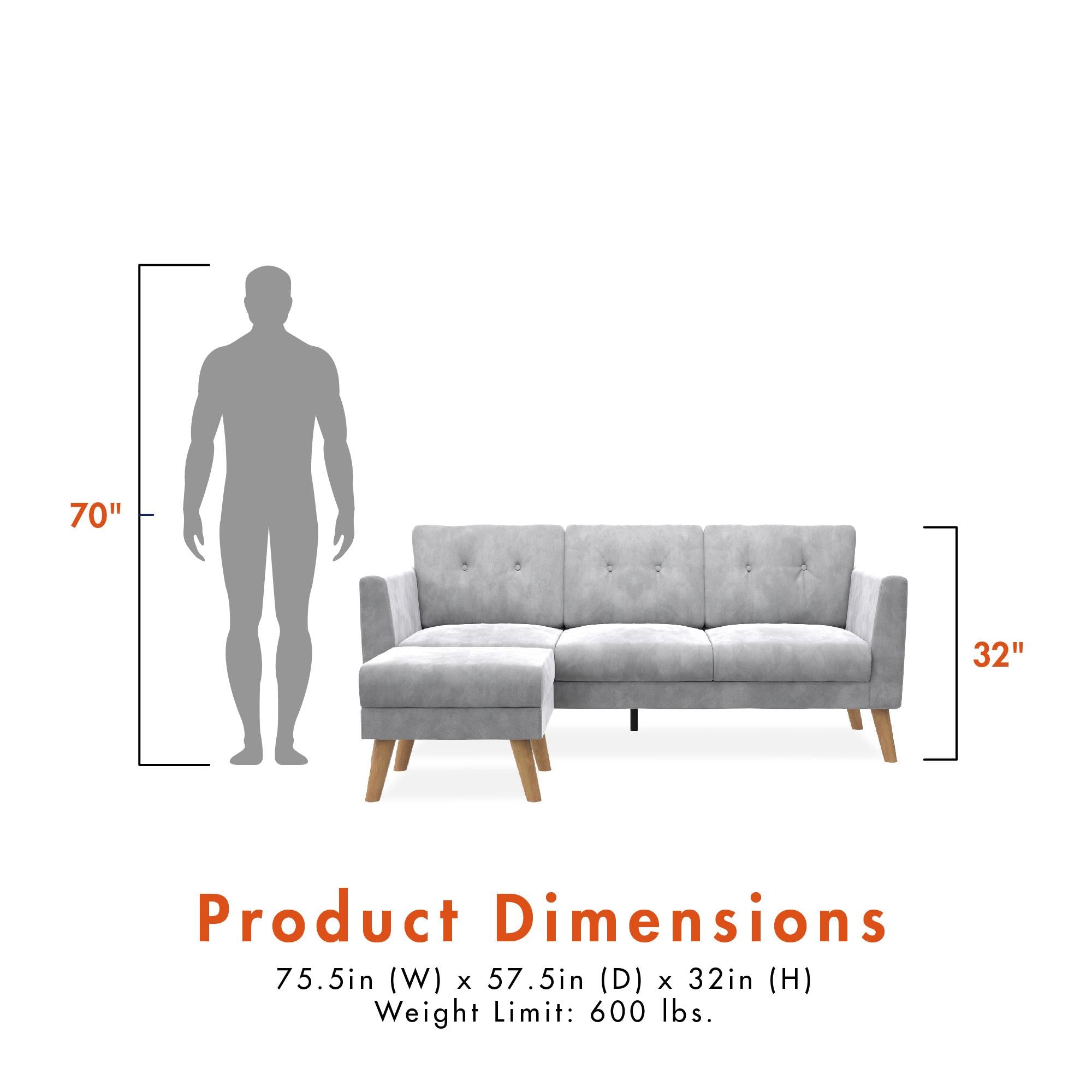 CosmoLiving Gloria Sofa Sectional - Light Gray