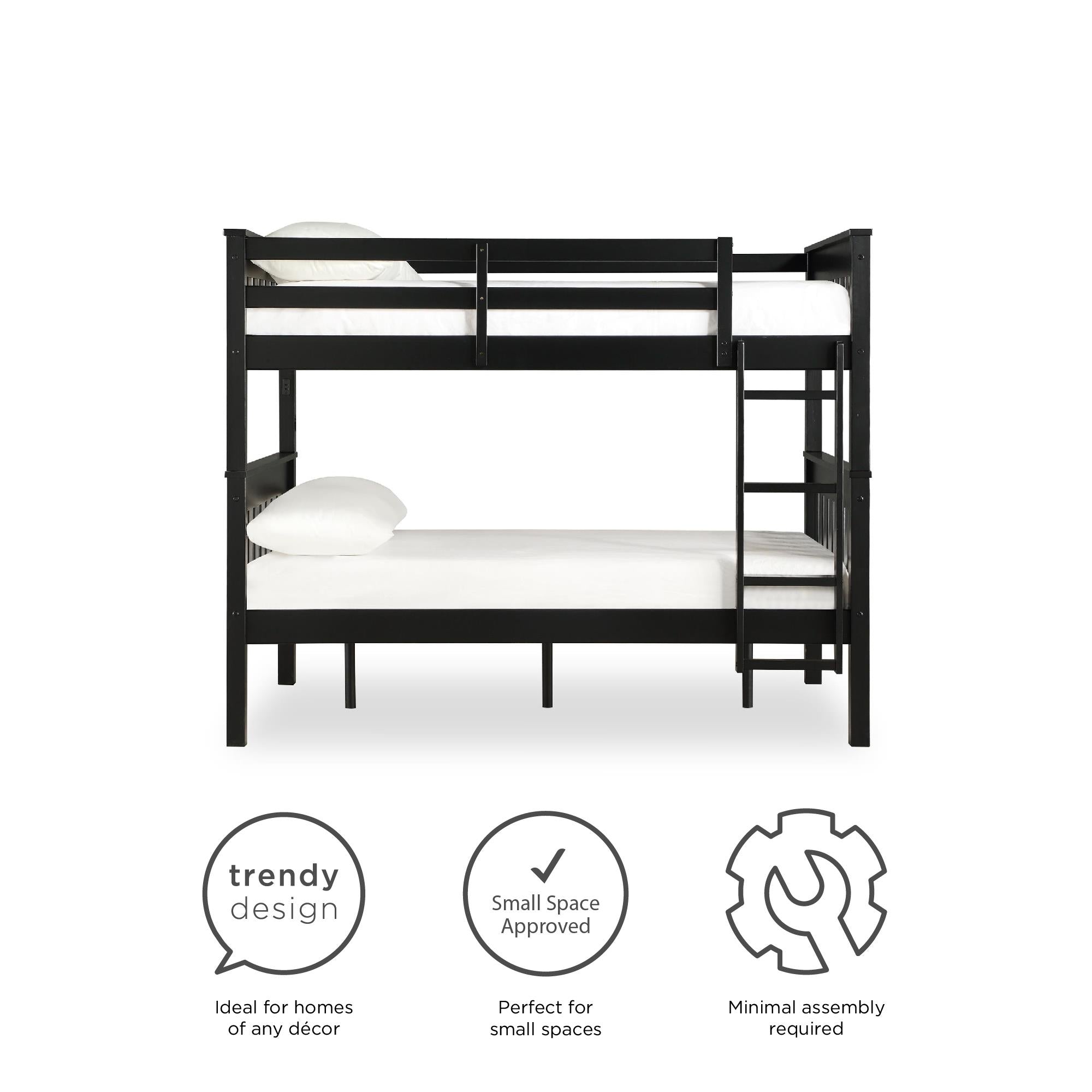 DHP Moon Kids' Wood Bunk Bed with USB - Black