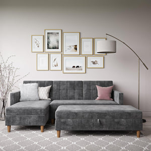 DHP Hartford Futon Sectional Sofa Bed with Storage - Gray