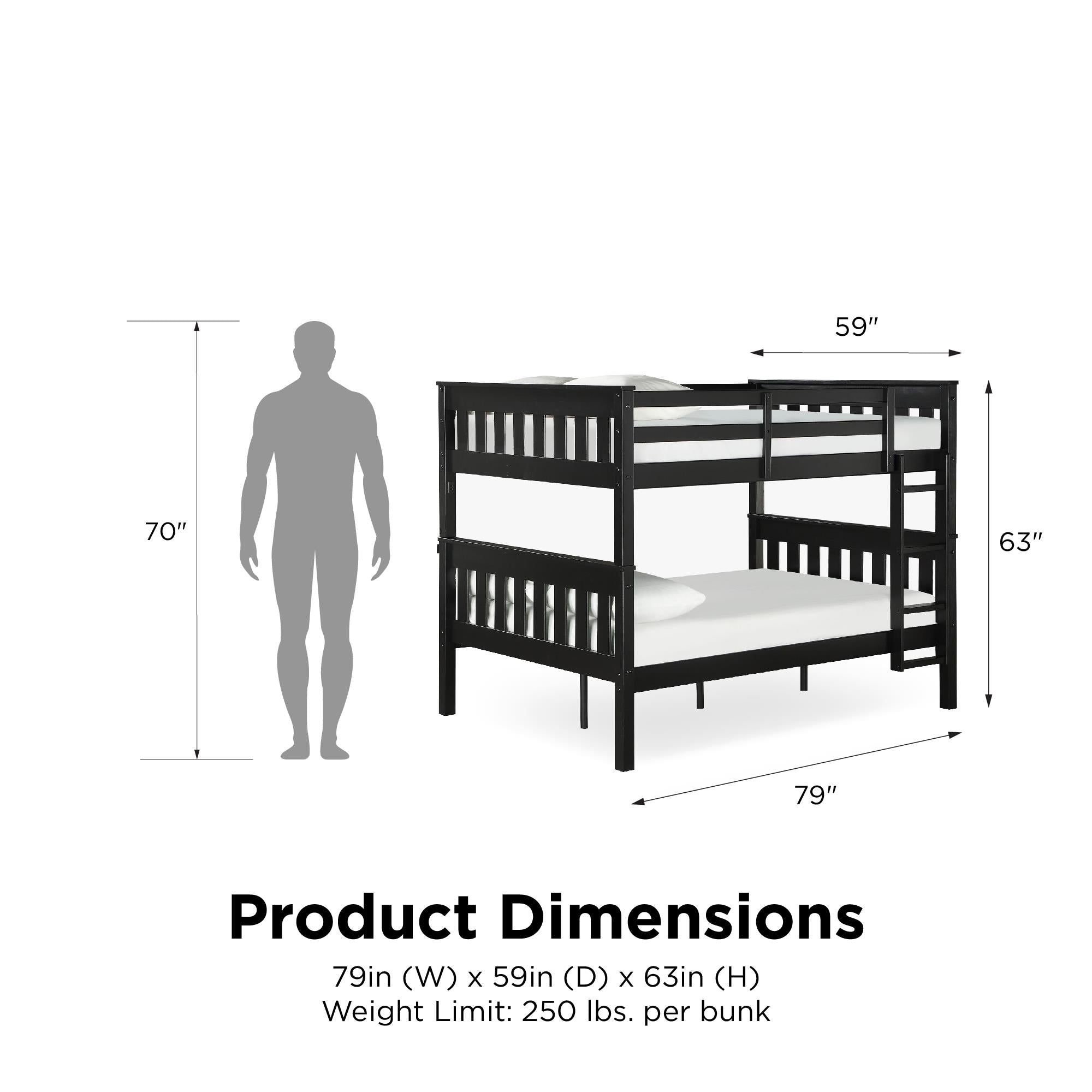 DHP Moon Kids' Wood Bunk Bed with USB - Black