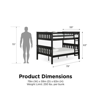 DHP Moon Kids' Wood Bunk Bed with USB - Black