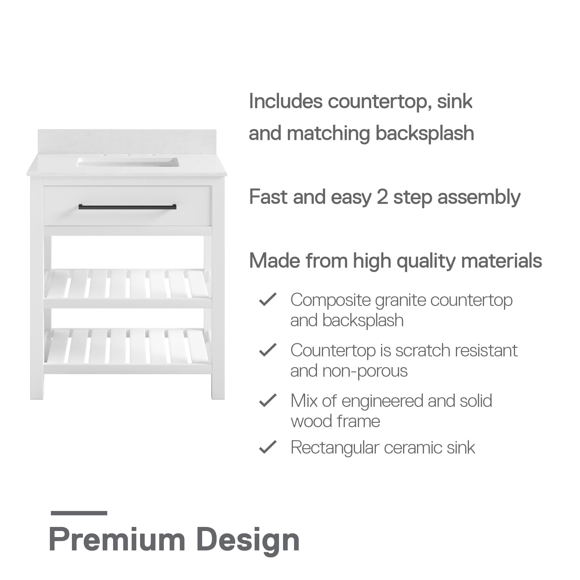 DHP Camden 30" Bathroom Vanity - White - 30"