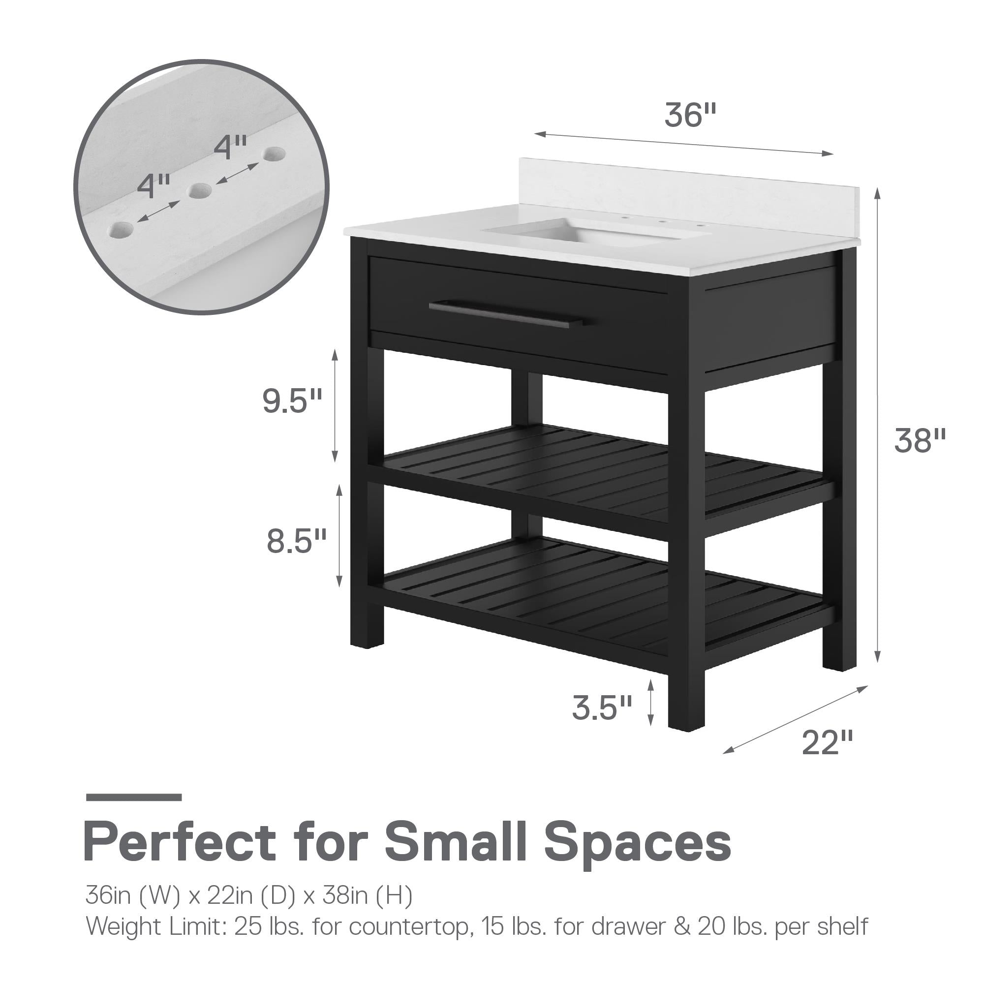 DHP Camden 36" Bathroom Vanity - Black - 36"