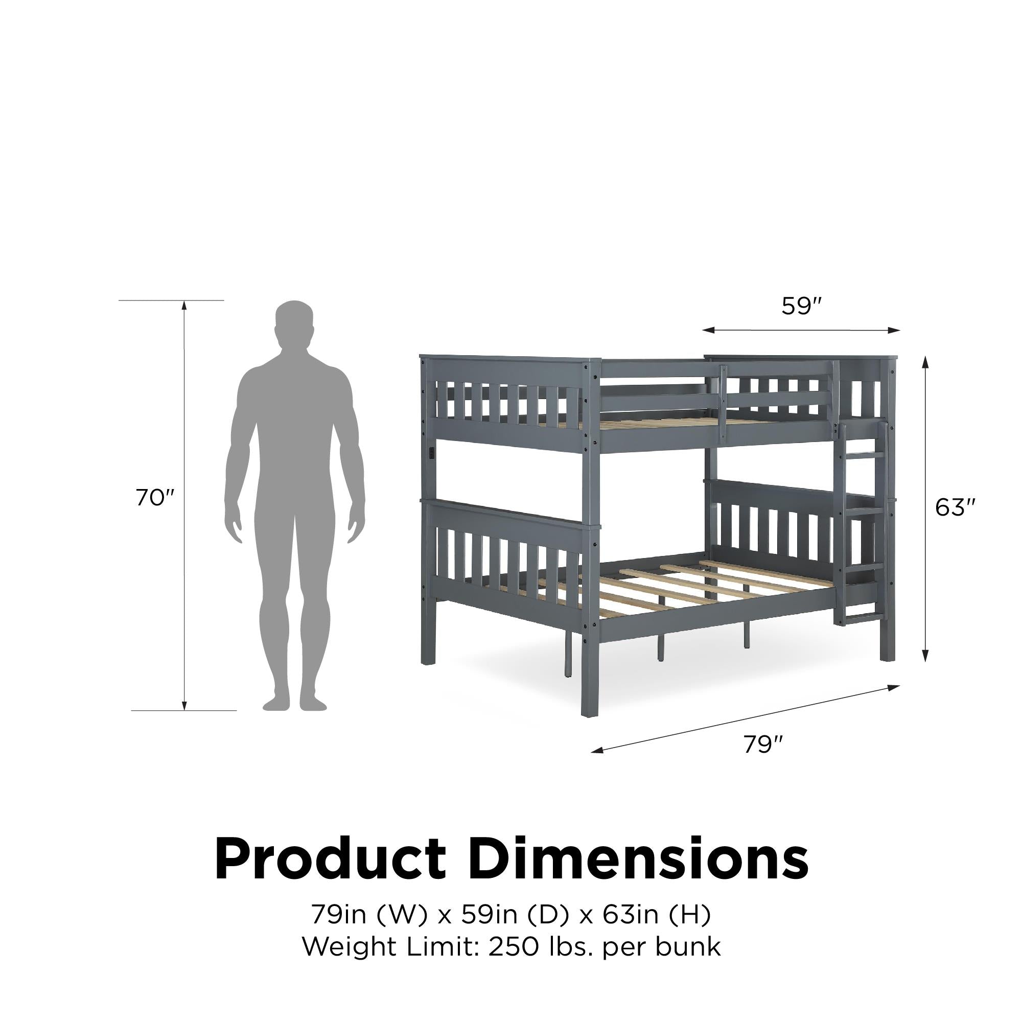DHP Moon Kids' Wood Bunk Bed with USB - Gray