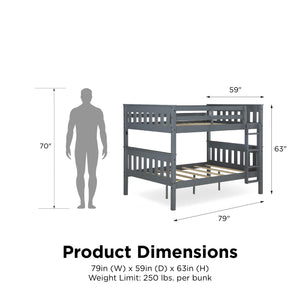 DHP Moon Kids' Wood Bunk Bed with USB - Gray