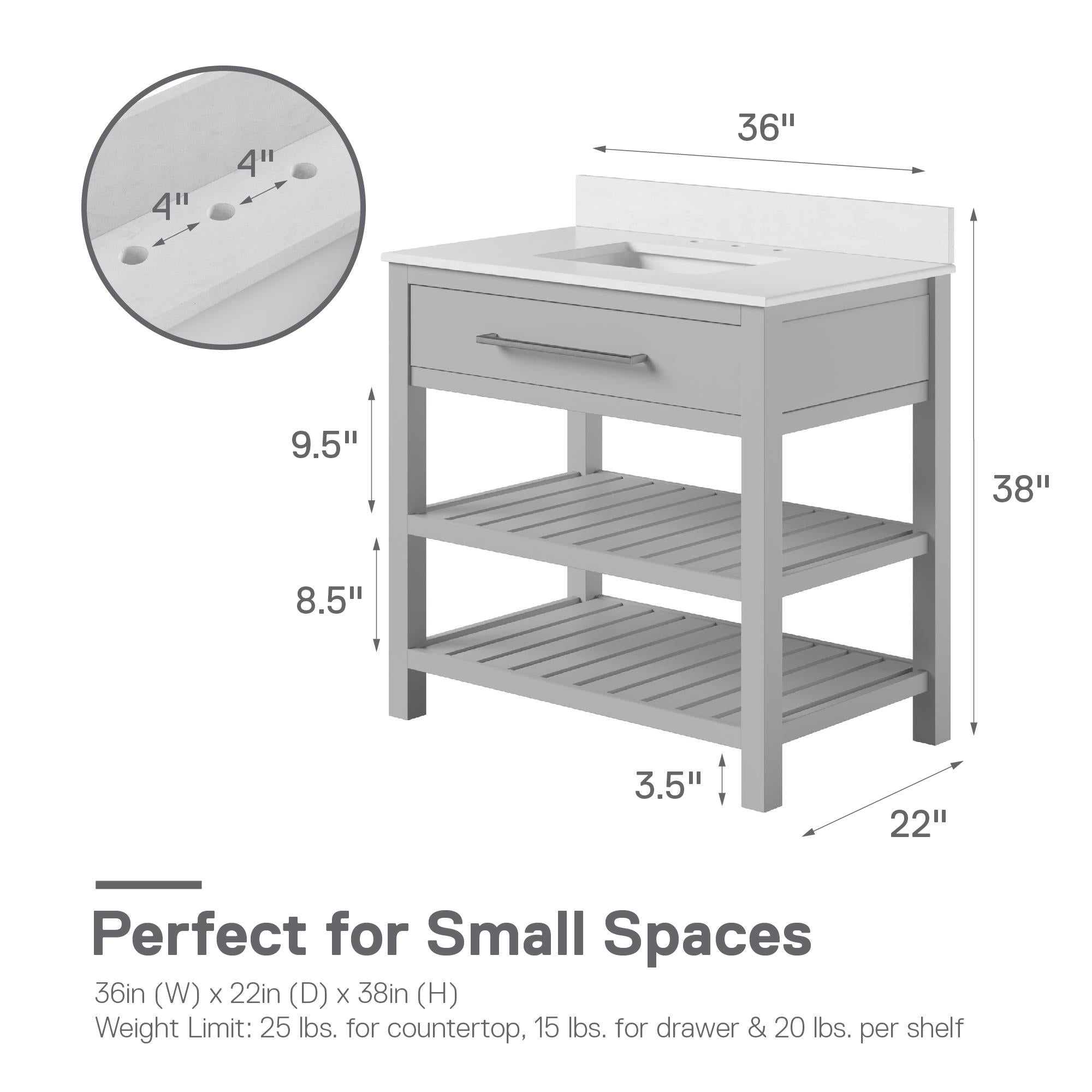 DHP Camden 36" Bathroom Vanity - Gray - 36"