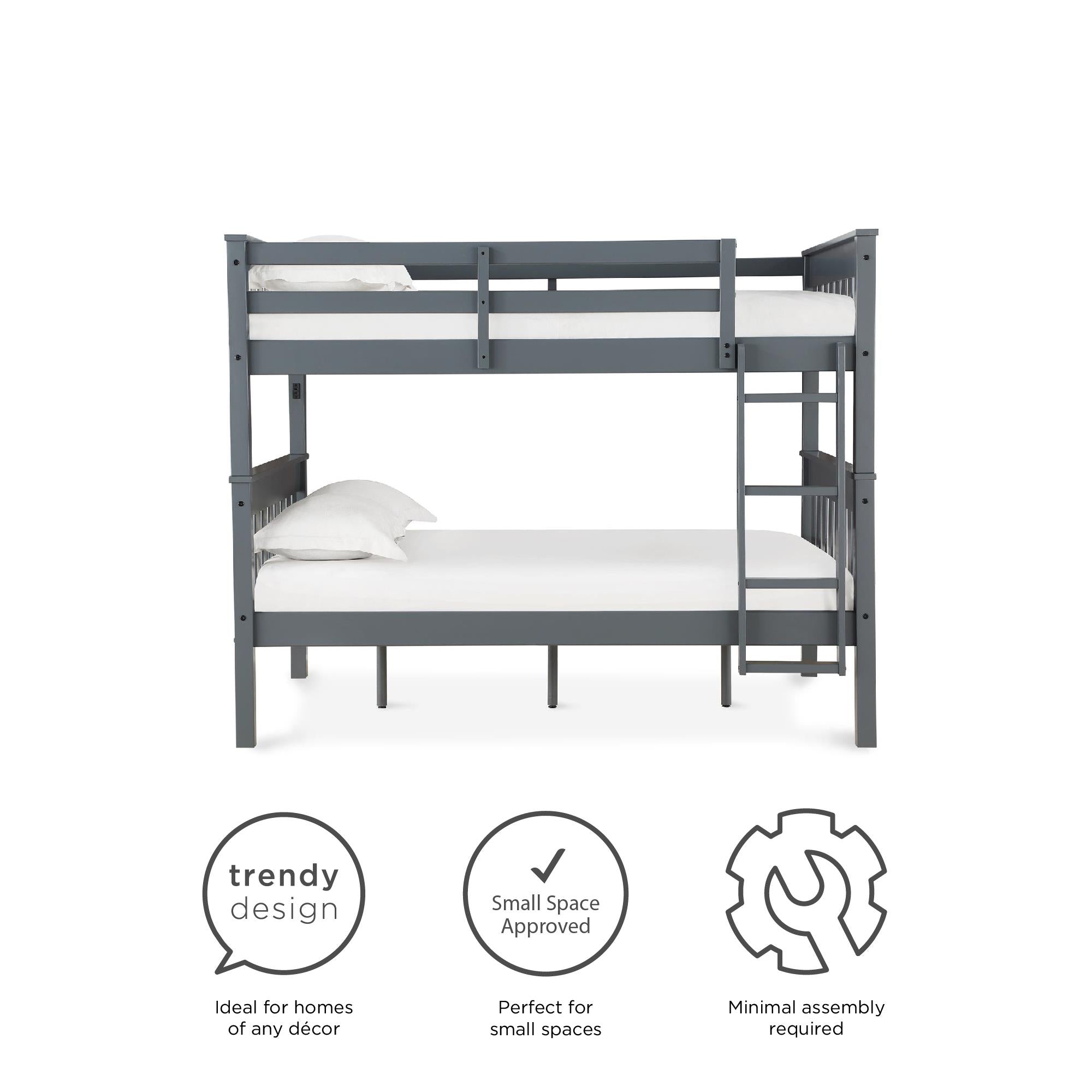 DHP Moon Kids' Wood Bunk Bed with USB - Gray