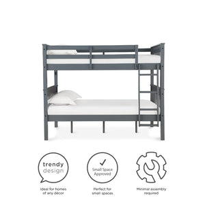 DHP Moon Kids' Wood Bunk Bed with USB - Gray