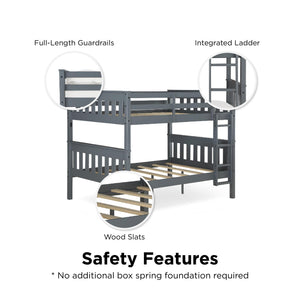 DHP Moon Kids' Wood Bunk Bed with USB - Gray