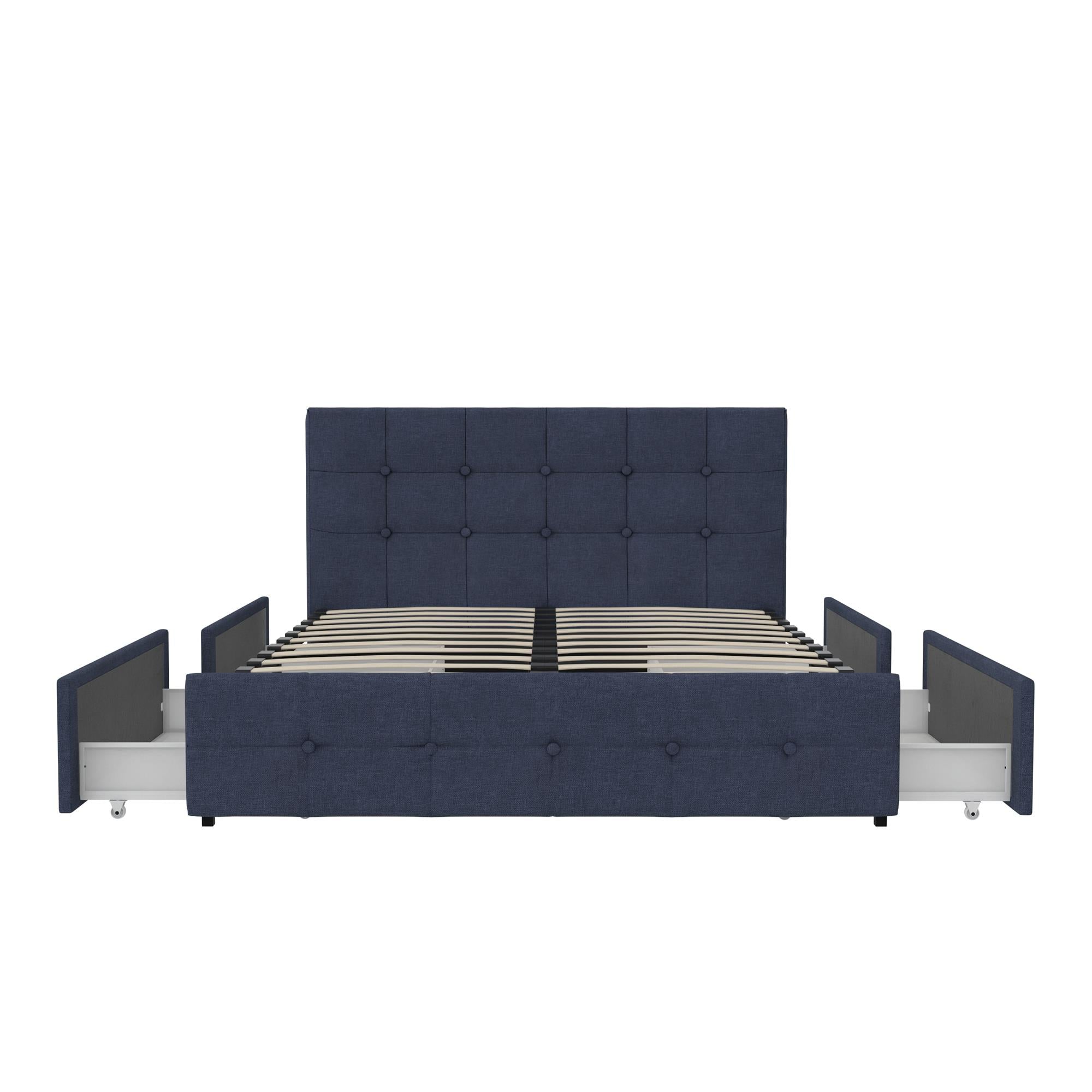 DHP Rose Upholstered Bed Frame with Storage - Blue Linen - Queen