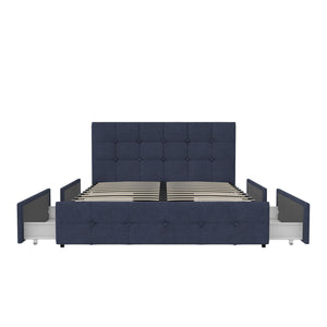 DHP Rose Upholstered Bed Frame with Storage - Blue Linen - Queen