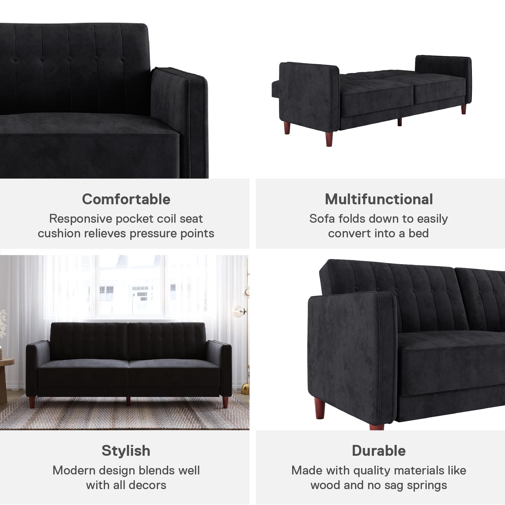 DHP Pin Tufted Futon Sofa Bed - Black