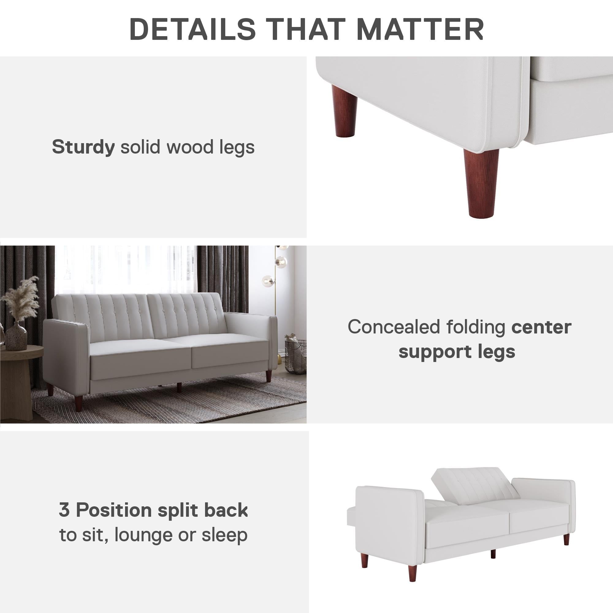 DHP Pin Tufted Futon Sofa Bed - White