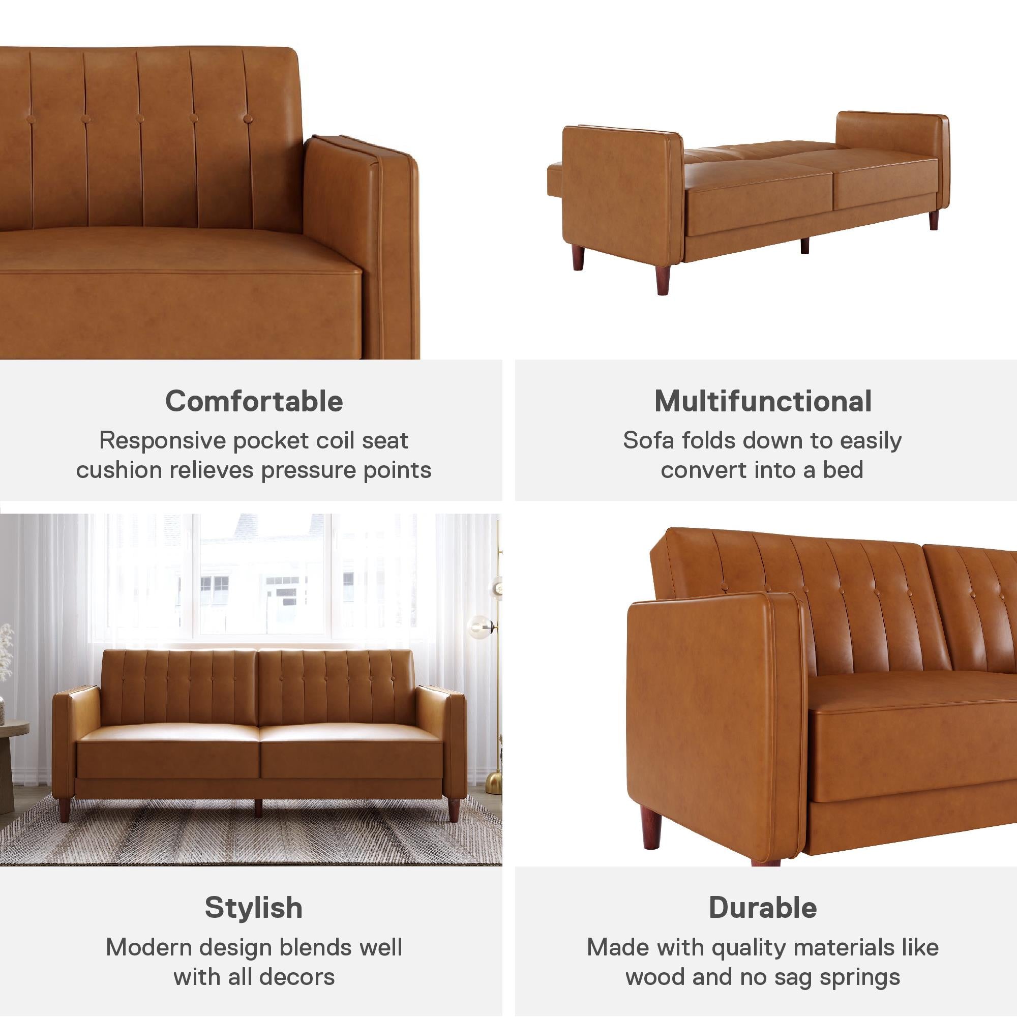 DHP Pin Tufted Futon Sofa Bed - Camel