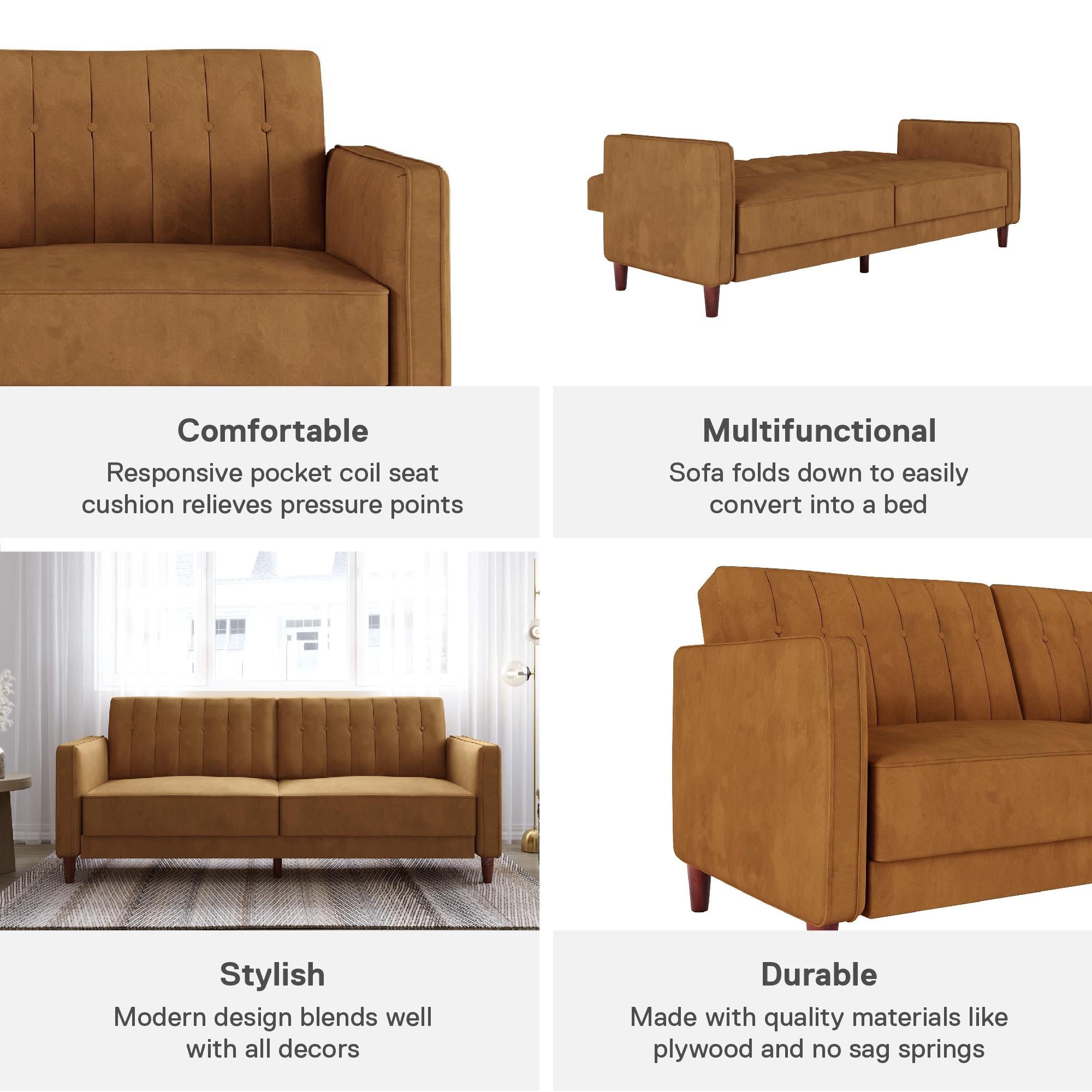 DHP Pin Tufted Futon Sofa Bed - Rust