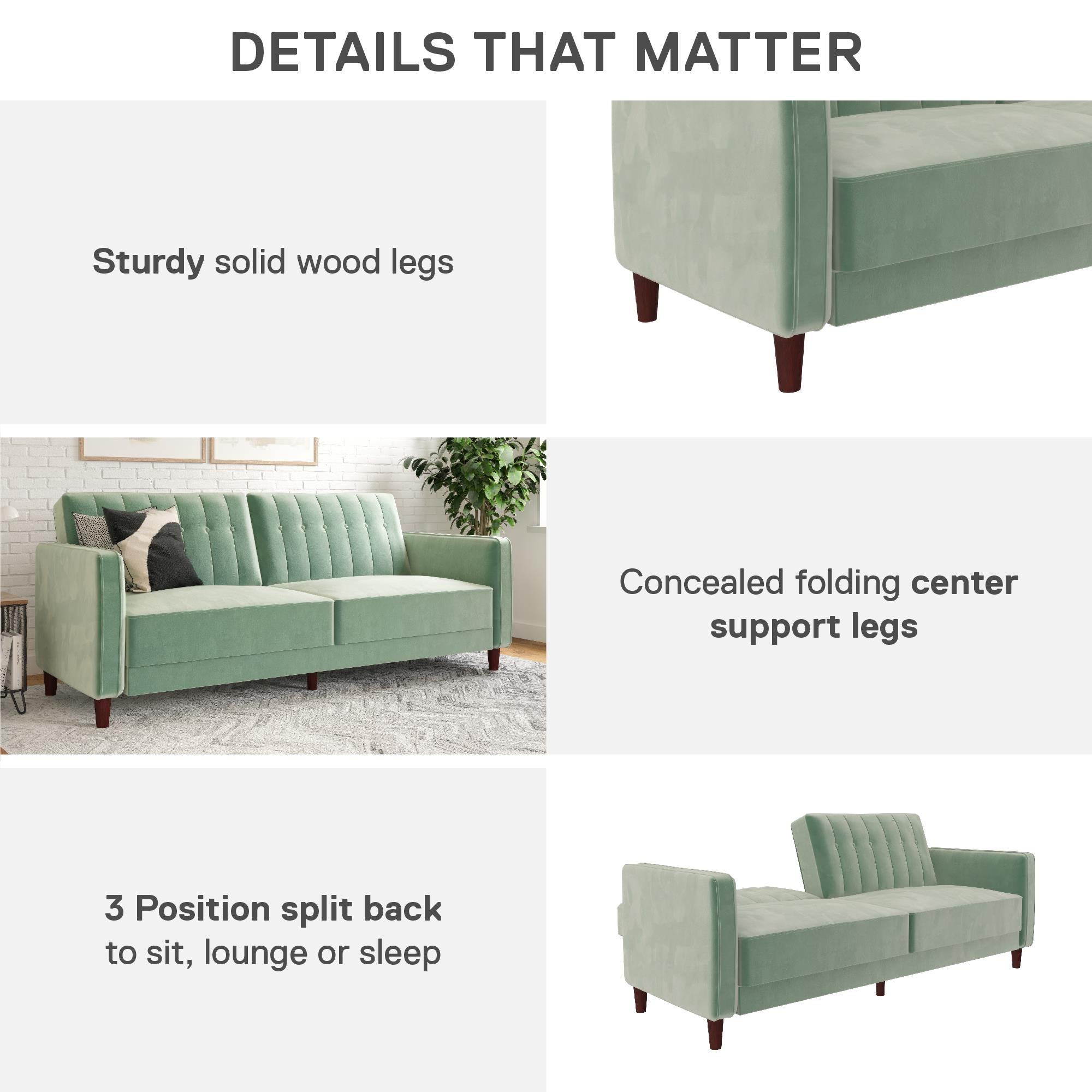 DHP Pin Tufted Futon Sofa Bed - Light Green