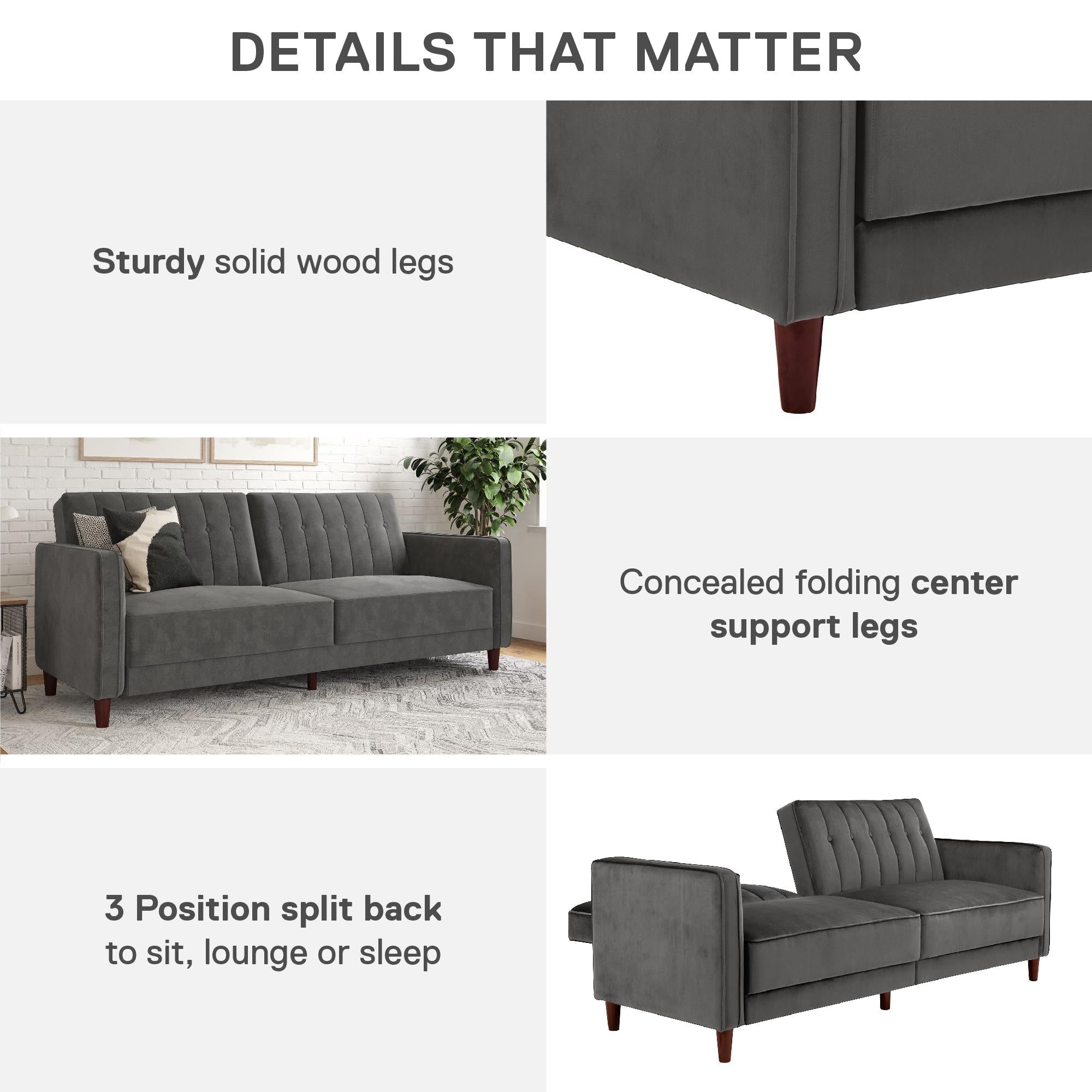 DHP Pin Tufted Futon Sofa Bed - Dark Gray